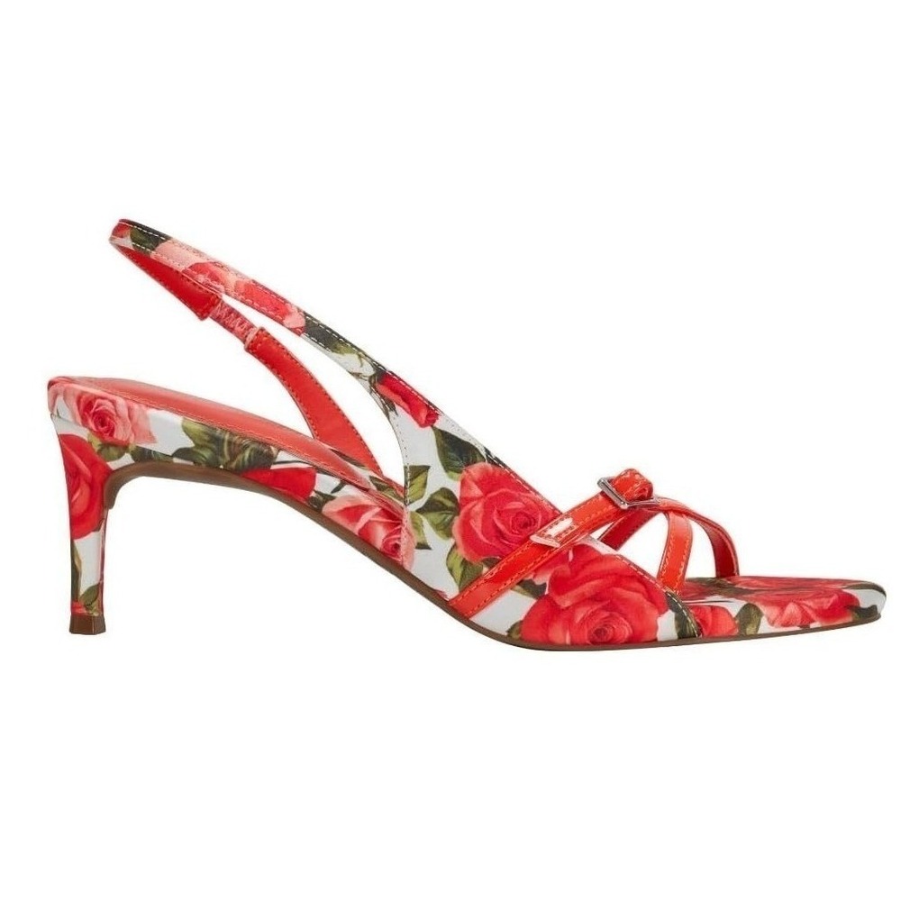 Marc Fisher Women's Feren2 Floral Print Kitten 10M Pump Red Roses Heel Sandals - Picture 3 of 15